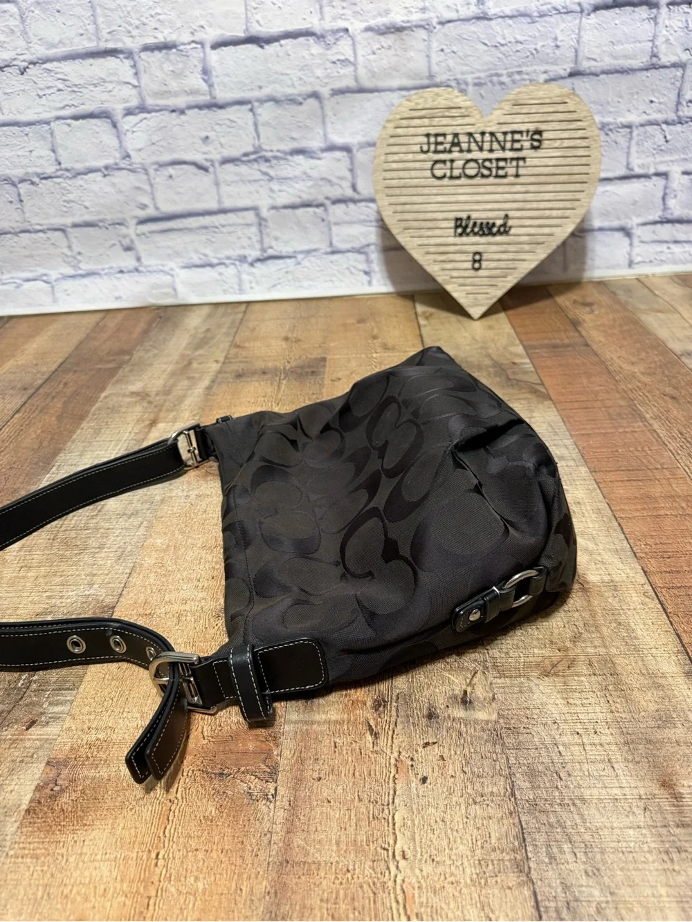 COACH F15067 Signature Duffle Logo Crossbody Bag Top Zip Black
